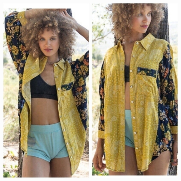 POL Yellow Multi Paisley Floral Button Up Lightweight Shirt - Picture 1 of 2